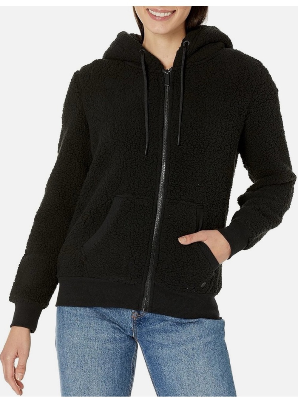 Andrew Marc Women's Black Zip Hoodie Jacket
